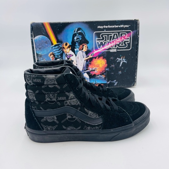 VANS LIMITED EDITION BLACK ON BLACK Sk8-HI STAR WARS DARKSIDE HIGH TOP SNEAKERS - Picture 2 of 12